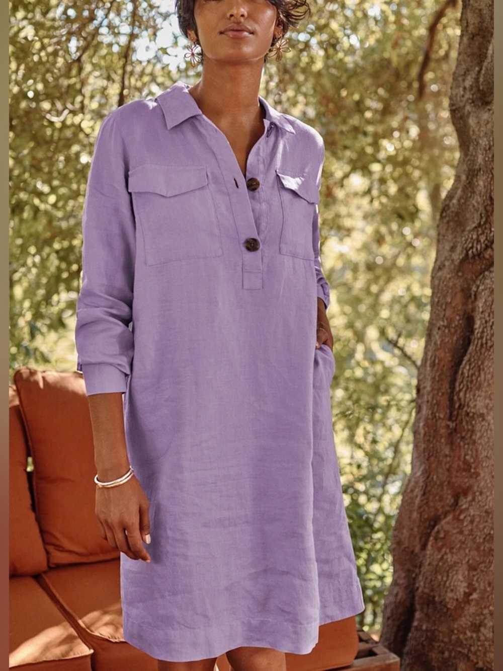 J. Jill Lavender Purple Linen Spring Colorful Popover Shirt Dress With Pockets
